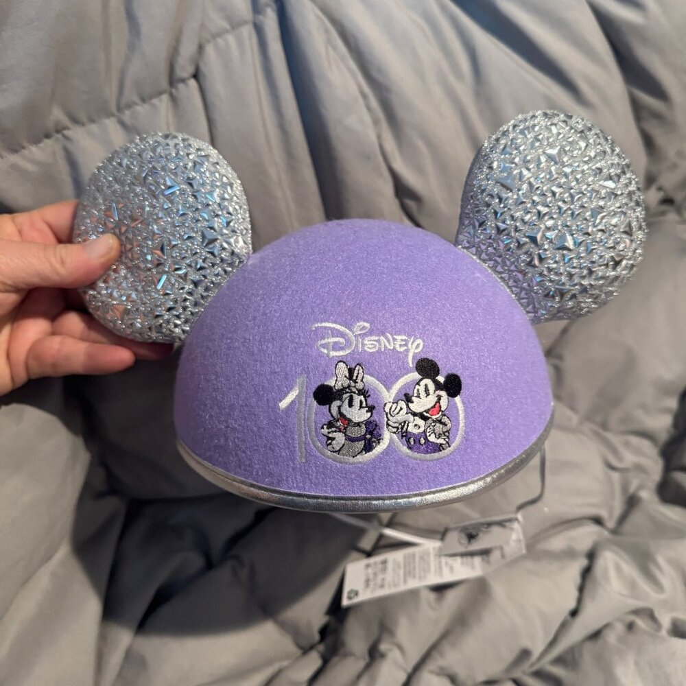 Disney100 Platinum & Purple Mickey & Minnie Mouse Adult Ear Hat New